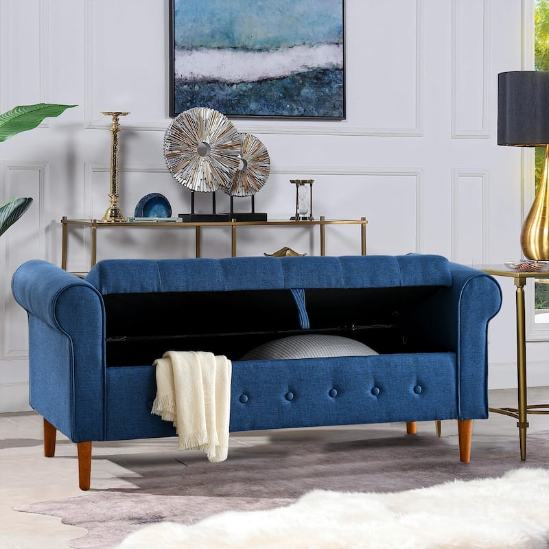 Modern Blue Tufted Button Storage Ottoman Bench