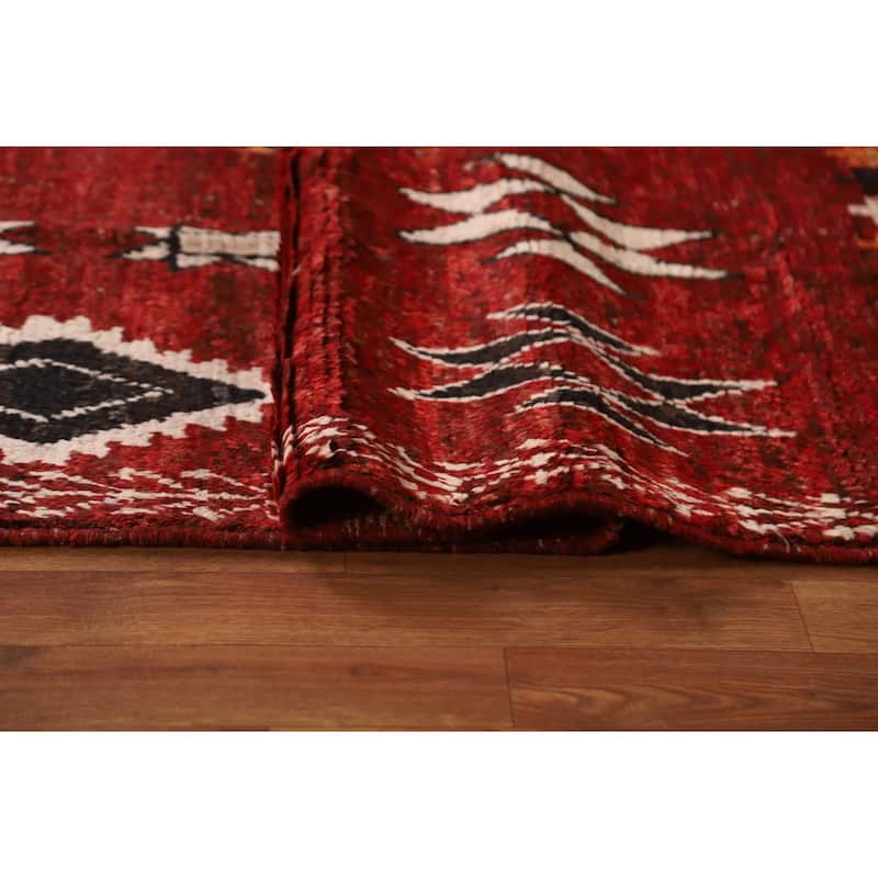 Hand Knotted Oriental 100% Wool Carpet Modern Tribal Red Moroccan Area Rug - 9' 9'' X 6' 9''