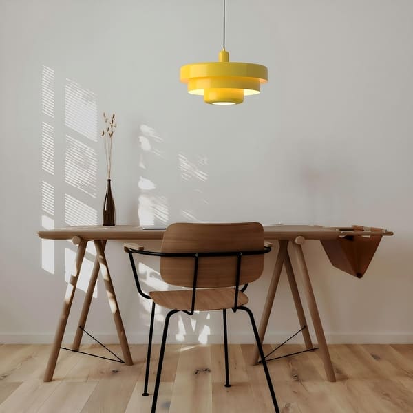 slide 2 of 34, Industrial Adjustable Chandelier 1-Light Pendant Light with 3-Layer Metal Shade, Vintage Hanging Lamp for Living Room Yellow
