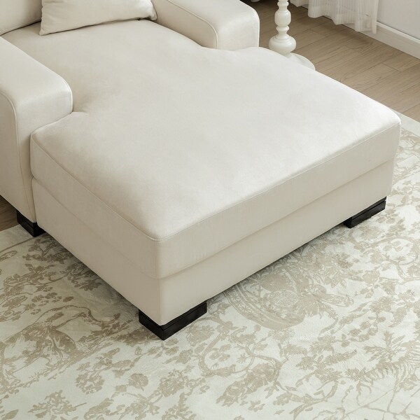 Cream Velvet Upholstered Sofa Chaise Lounge Chair Indoor Oversized Chair Bed Chaise Lounger with Pillow and Wood Legs On Sale Bed Bath Beyond 39114067