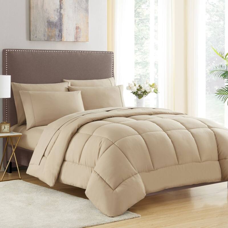 Sweet Home Collection Luxury Solid Bed-In-a-Bag with Sheet Set - Taupe - Queen