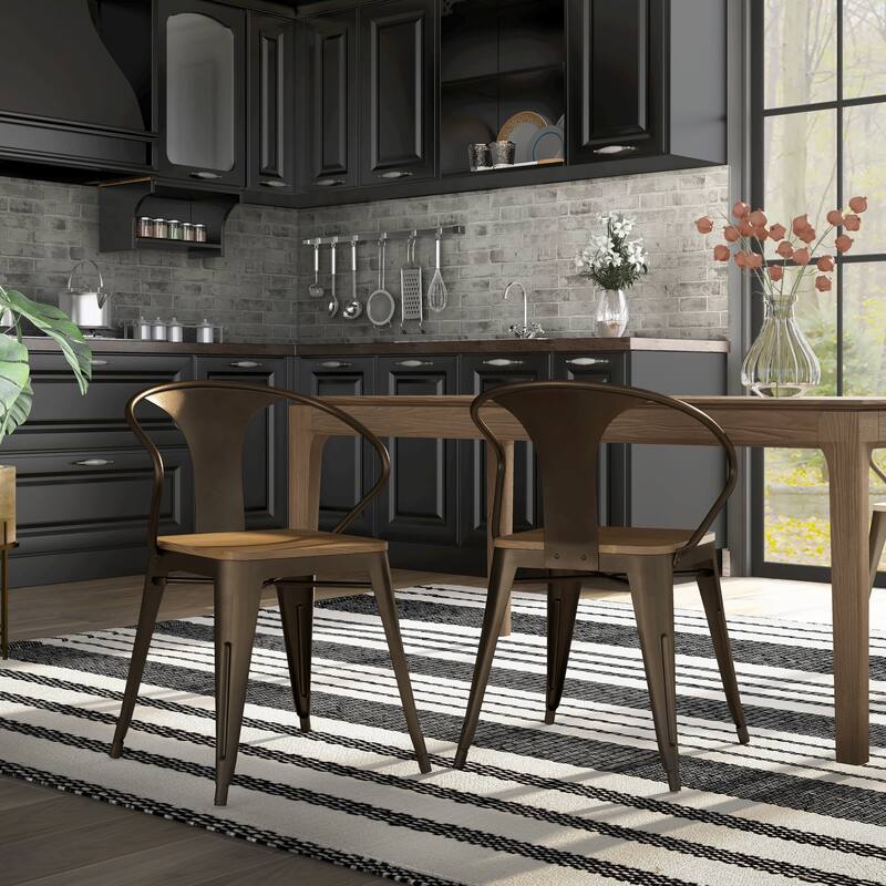 Rish Industrial Wood Seat Metal Dining Chairs by Furniture of America (Set of 2)