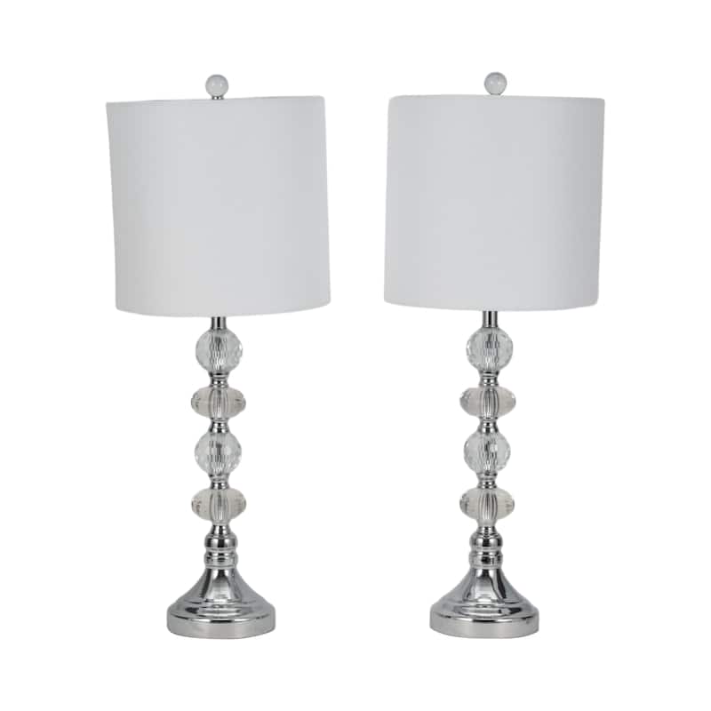 Sagebrook Home Modern Set Of 2 Crystal 28" Table Lamp, Silver, Pillar - 11" x 11" x 28"