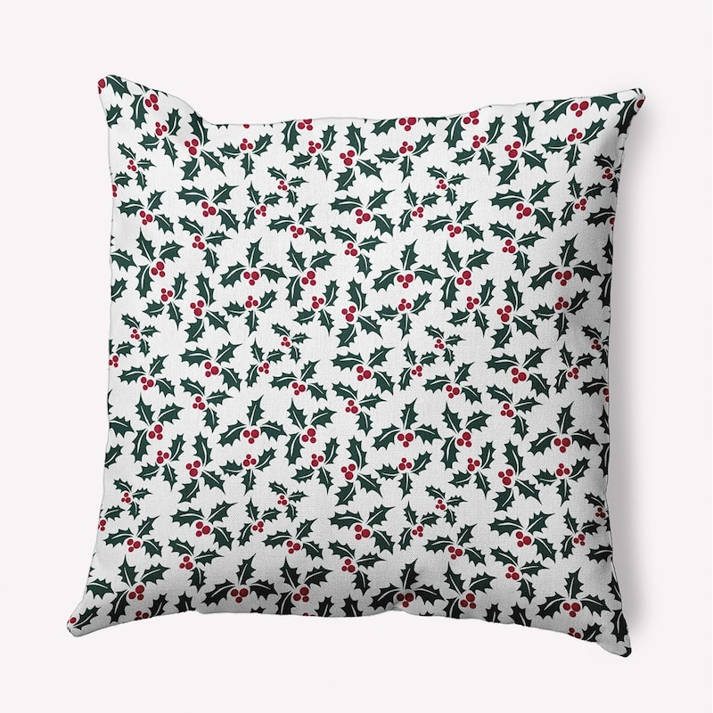 Holly Bush Christmas Indoor/Outdoor Throw Pillow - 18" x 18" - Christmas Green