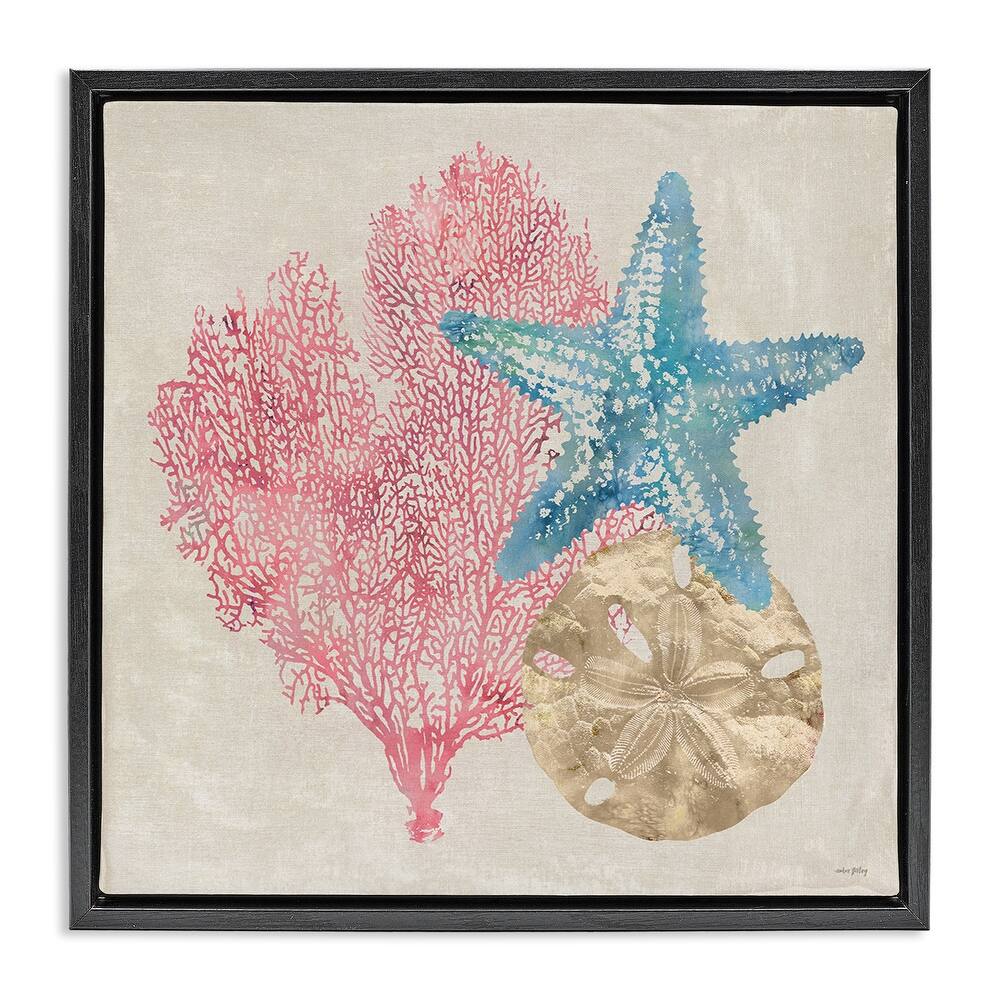 Stupell Sea Life Trio on Beige Framed Floater Canvas Wall Art Design By Amber Sterling