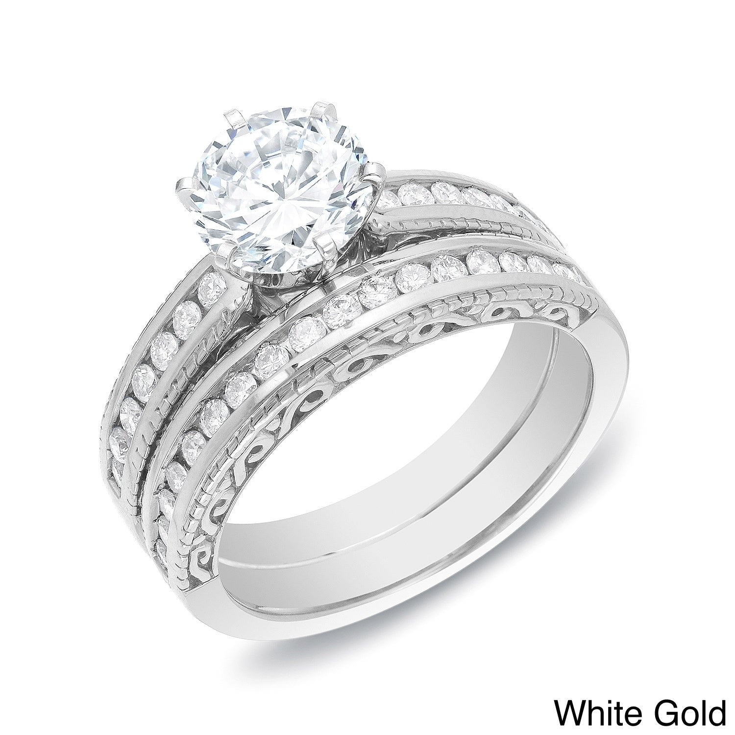 Auriya Vintage 1 1/2ctw Certified Diamond Engagement Ring Set 14k Gold