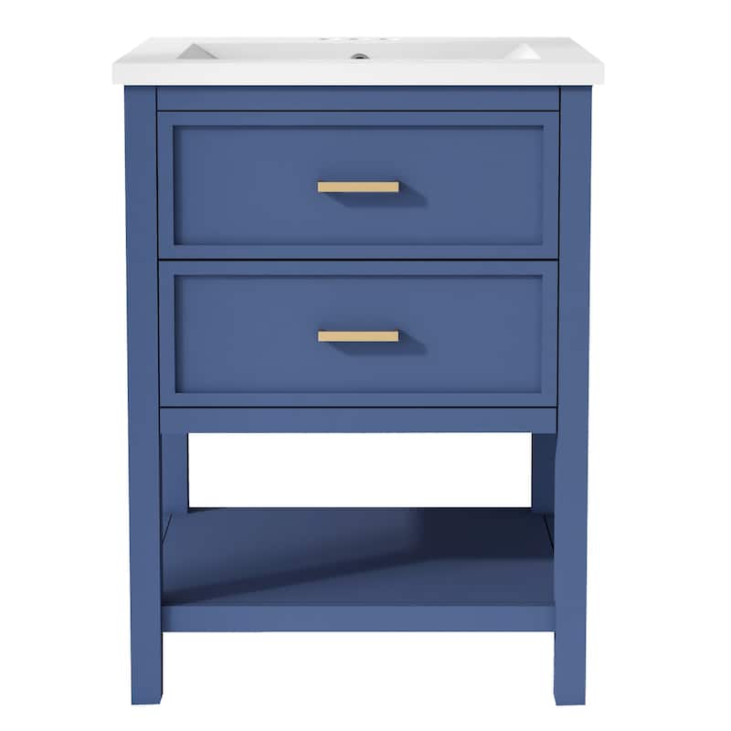 24'' Bathroom Vanity with Top Sink, Modern Bathroom Storage Cabinet with 2 Drawers, Single Sink Bathroom Vanity