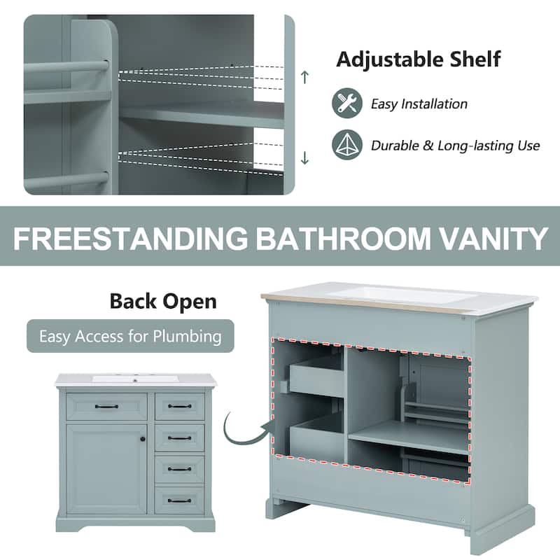 Bathroom Vanity with Sink Combination, Wooden Single Bathroom Sink Cabinet, Bathroom Cabinet with 2 Tip-Out Drawer & Door Shelf