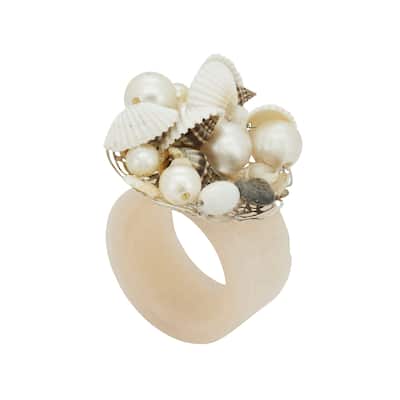 Seashore Splendor Beaded Resin Napkin Ring (Set of 4) - Ivory