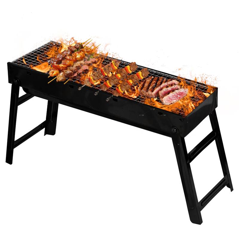 Gardenised Portable Standing Charcoal Grill Foldable Stainless Steel BBQ for Camping Backyard Tailgating Hiking Picnic Travel