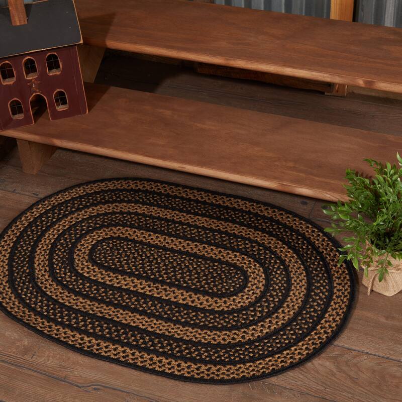 Farmhouse Jute Rug Oval w/ Pad 24x36 - 2' x 3' Oval - 2' x 3' Oval - Black
