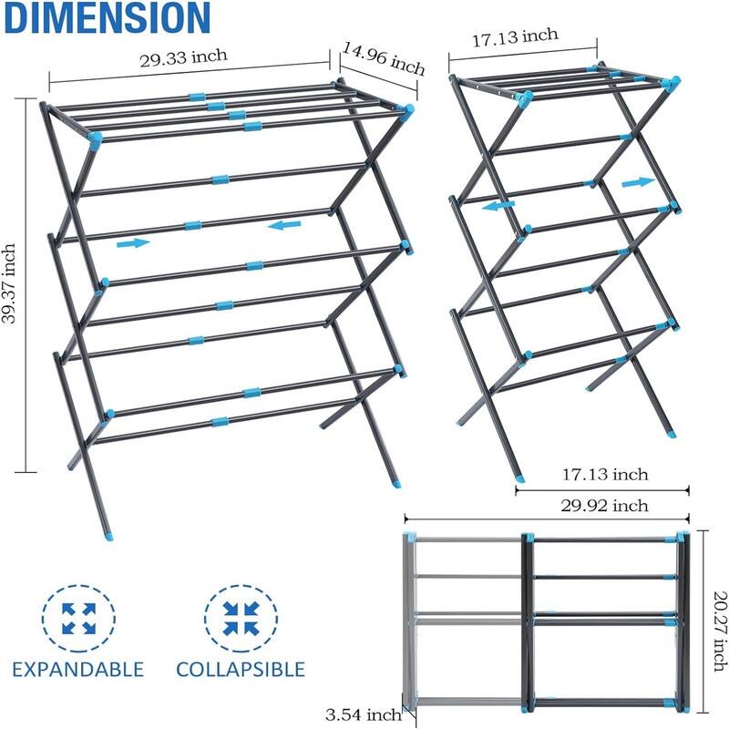 Expandable Clothes Drying Rack - 29.52"D x 14.76"W x 40.55"H