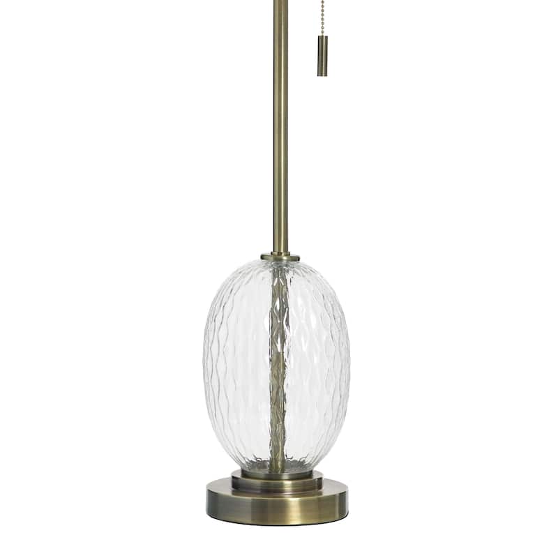 StyleCraft Metal & Glass Table Lamp - Antique Brass & Clear Glass - White Shade