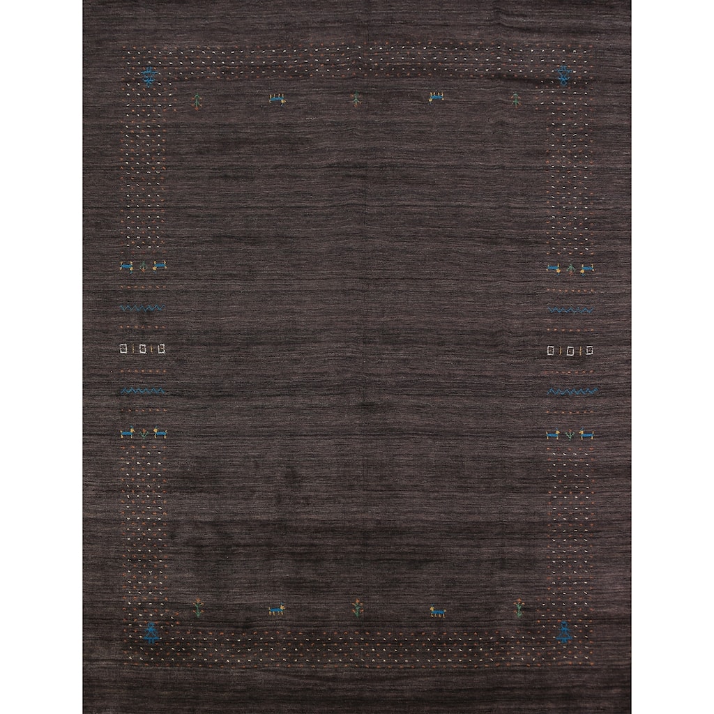 Brown Gabbeh Area Rug Handmade Tribal Wool Carpet - 8'1" x 9'8"