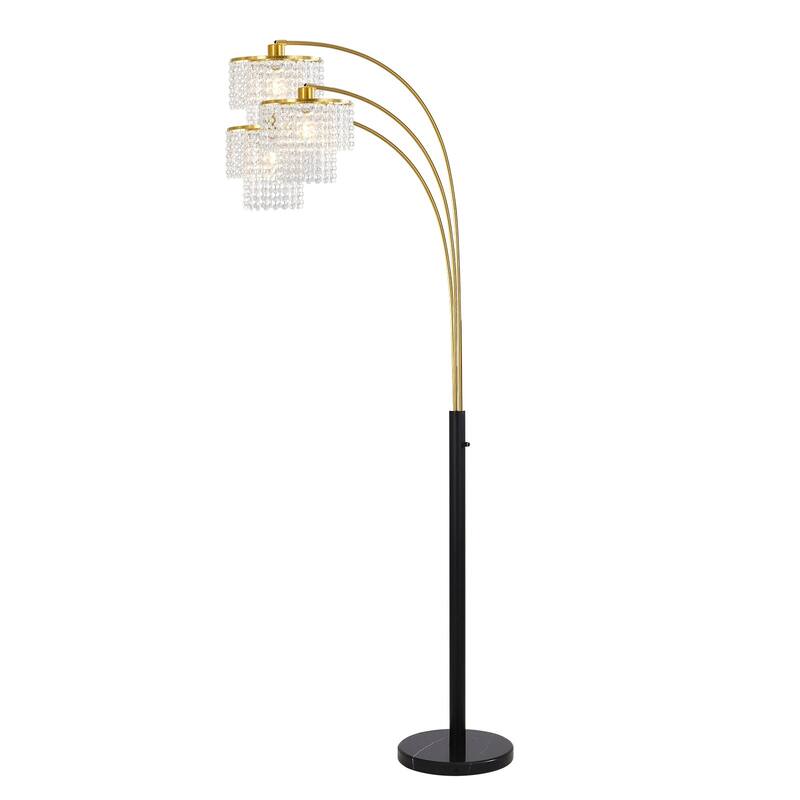 Brio 85" 3-Light Modern Gold Crystal Arc Floor Lamp - 85