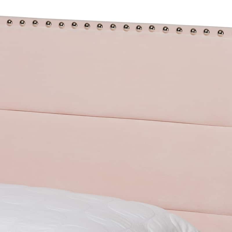 Modern Velvet Upholstered Bed - Light Pink Panel Bed Frame - Glam Bedroom Bed - Sturdy Bed for All Rooms