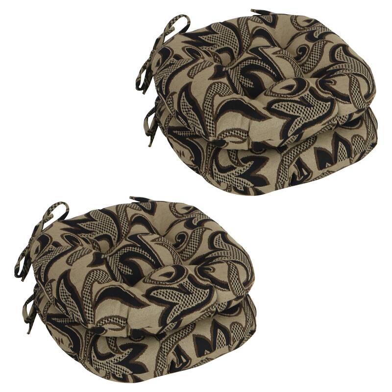 16-Inch Round Woven Tapestry Tufted Chair Cushions (Set of 2 or 4) - 16 x 16 - Checkered Scroll - Set of 4