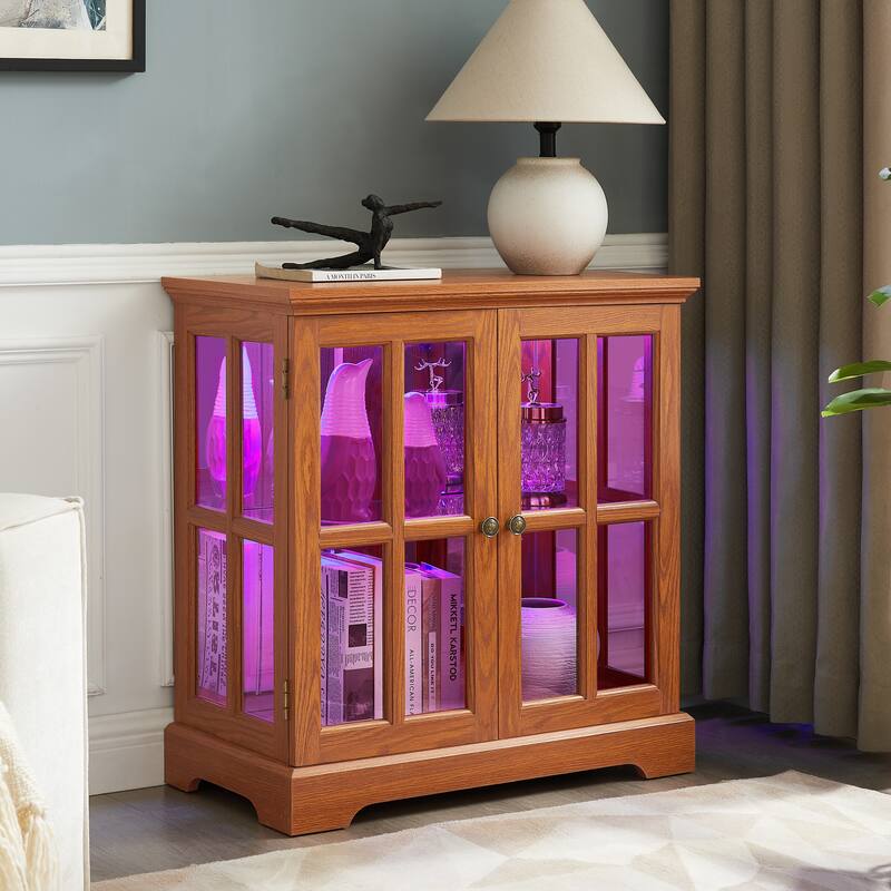 LED Curio Display Cabinet,Antique Display Cabinet with Adjustable Shelves,Retro Design Quality Showcase