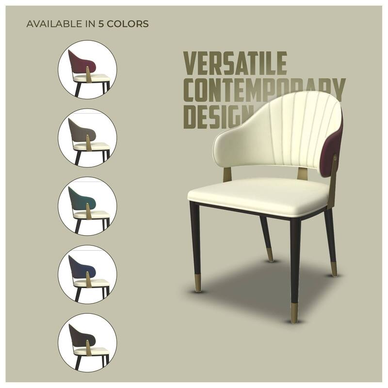 Leather Dining Chair in Iron Set of 2 with Gold Accents Design Modern Ergonomic Side Arm Chair