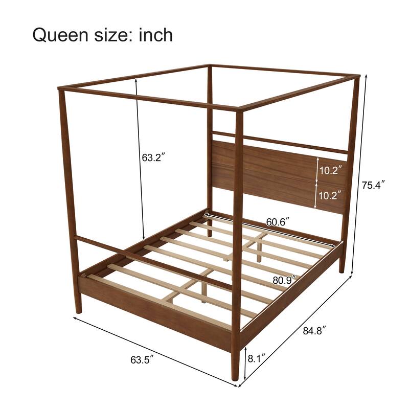 Wood Canopy Bed Frame Four Posters Bed, No Box Spring Needed