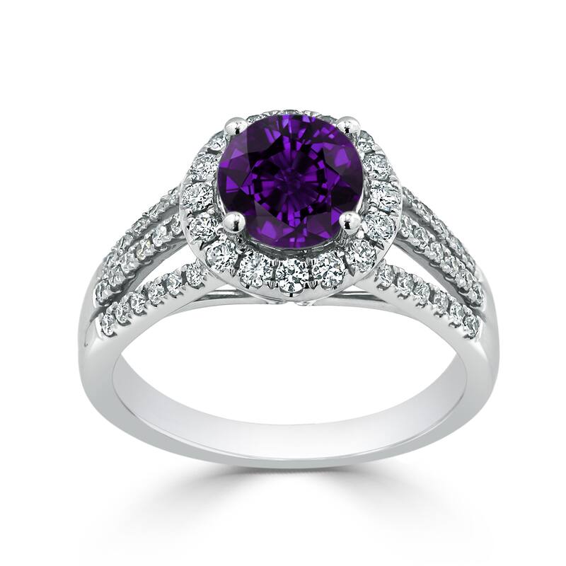 Auriya Modern 1 1/3ct Purple Amethyst and Halo Diamond Engagement Ring 1/2cttw 14k Gold