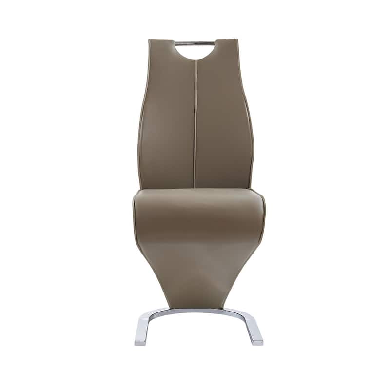 HomeRoots Set of Two Brown and Silver Upholstered Faux Leather Dining Parsons Chairs