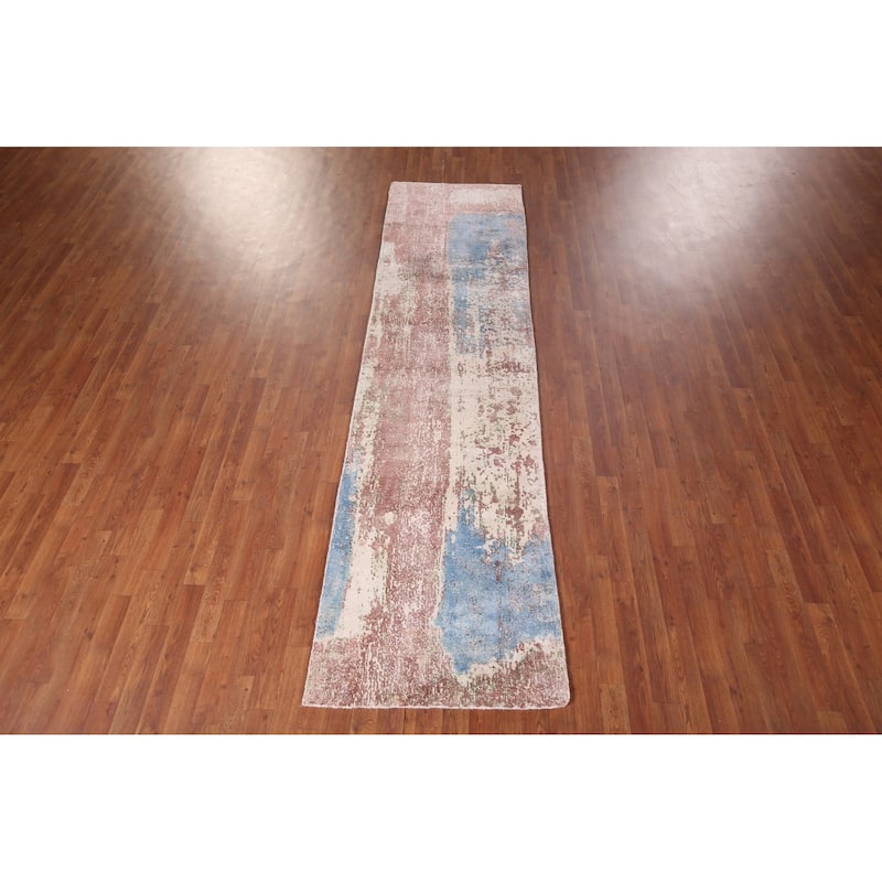 All-Over Abstract Indian Runner Rug Hand-Knotted Wool Carpet - 2'8"x 10'0"