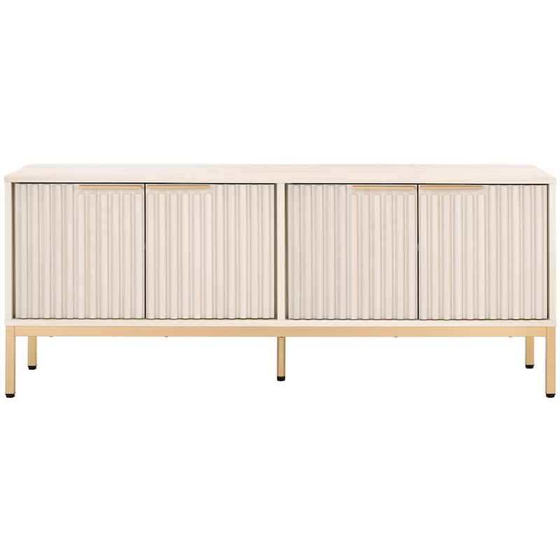 SAFAVIEH Lylia 4-Door Entertainment Media Stand (Fits up to 65" Flatscreen TV) - 60.8 in. x 17.7 in. x 24.6 in. - White/Gold