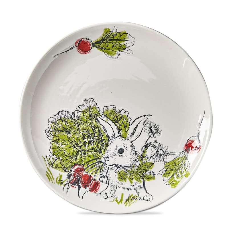 Munching Bunny Appetizer Plates - Multicolor Ceramic Dining Plates for Easter - Dishwasher Safe - 8" Diameter