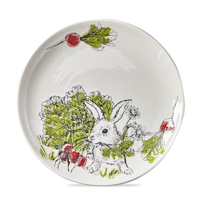 Munching Bunny Appetizer Plates - Multicolor Ceramic Dining Plates for Easter - Dishwasher Safe - 8" Diameter