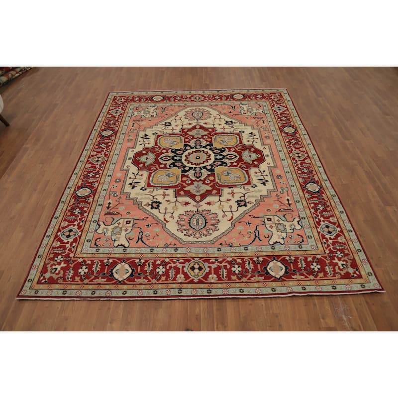 Hand Knotted Oriental 100% Wool Carpet Traditional Medallion Beige & Ivories Heriz (serapi) Area Rug - 10' 0'' X 8' 1''