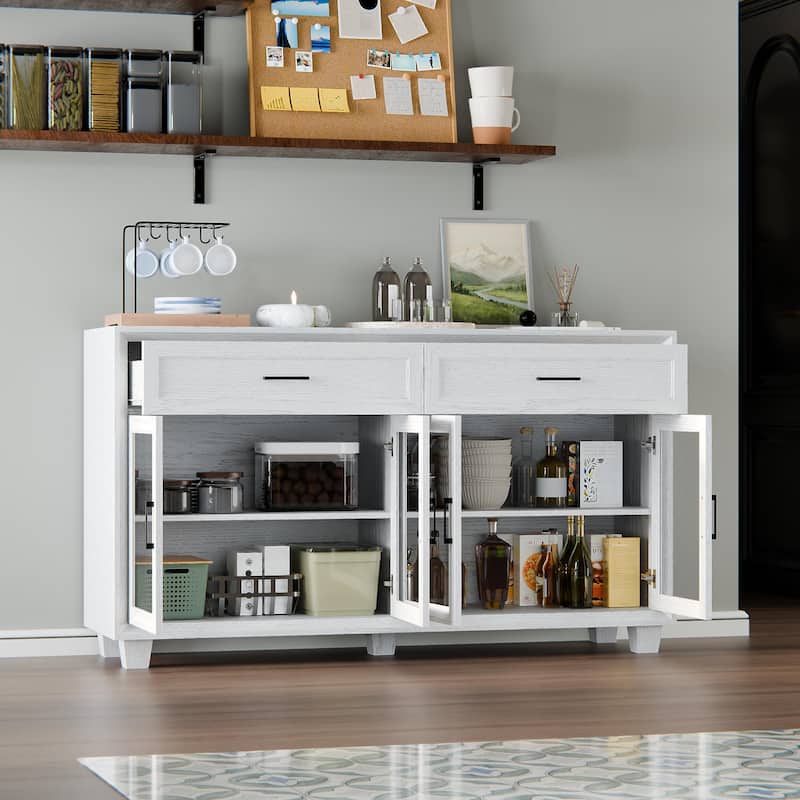 Glass Storage Cabinet with Doors,TV Stand for Living Room,Pantry,Brown/White
