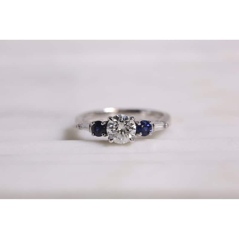 Kobelli 1.63 Carats Natural Diamond & Blue Sapphire Solid Gold 3-Stone Engagement Twill Ring