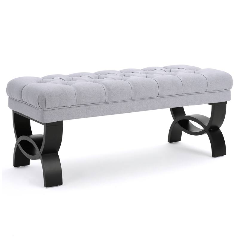 Riam Ottoman Bench, 41 Inch, Button Tufted, Rounded Birch Wood Legs