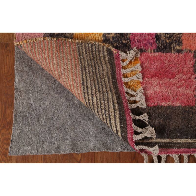 Checkered Pink Moroccan Oriental Area Rug Handmade Wool Carpet - 5'8" x 9'8"