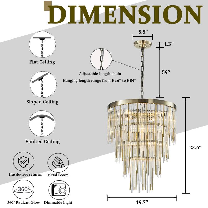 Modern Glam Antique Bronze Waterfall Chandelier Adjustable Ceiling Pendant for Bedroom, Dining Room or Foyer