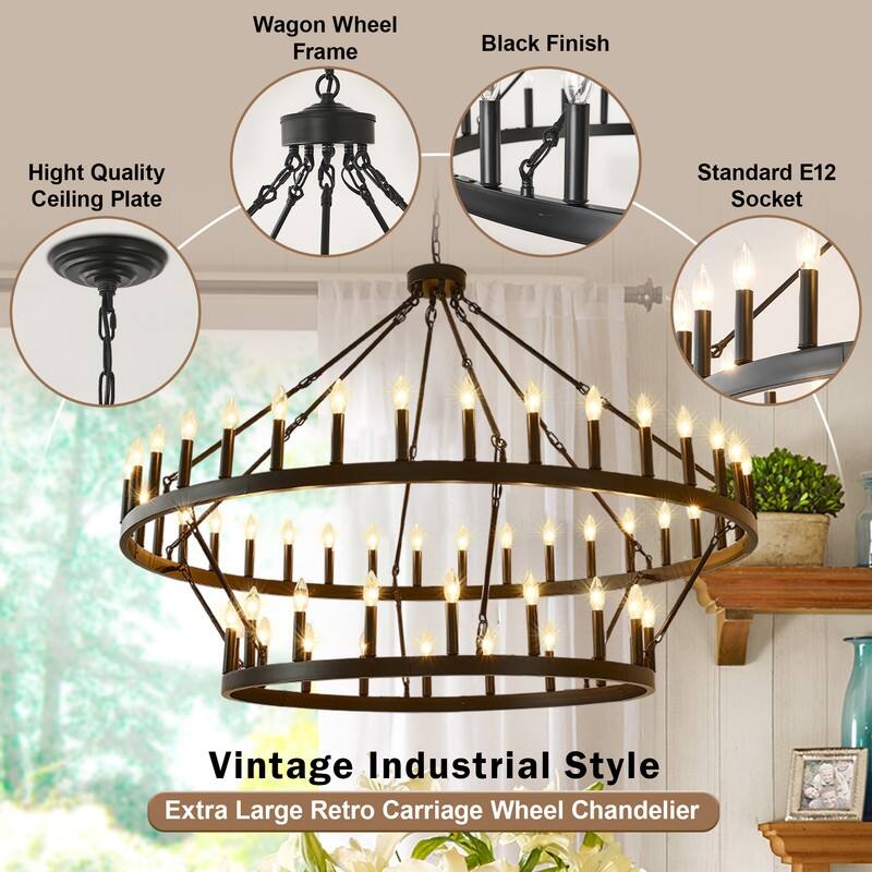 Wagon Wheel Chandelier Large Black Farmhouse Chandelier