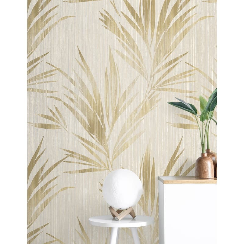 Seabrook Designs Ledonna Leaf Stria Unpasted Wallpaper