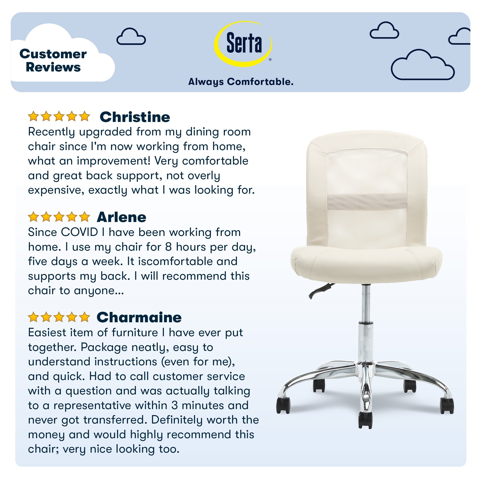 Serta Essential Armless Desk Chair Small Task Chair with Wheels Breathable Mesh Back Bed Bath Beyond 18048772