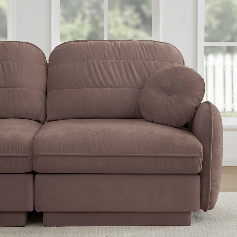 GDFStudio Sylvie Ashworth Chenille Cloud U-Shaped Loveseat Sofa with Movable Ottomans, Deep Seat