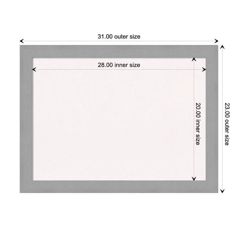 Brushed Framed White Corkboard Bulletin Board - Brushed Nickel - Board Size 28x20