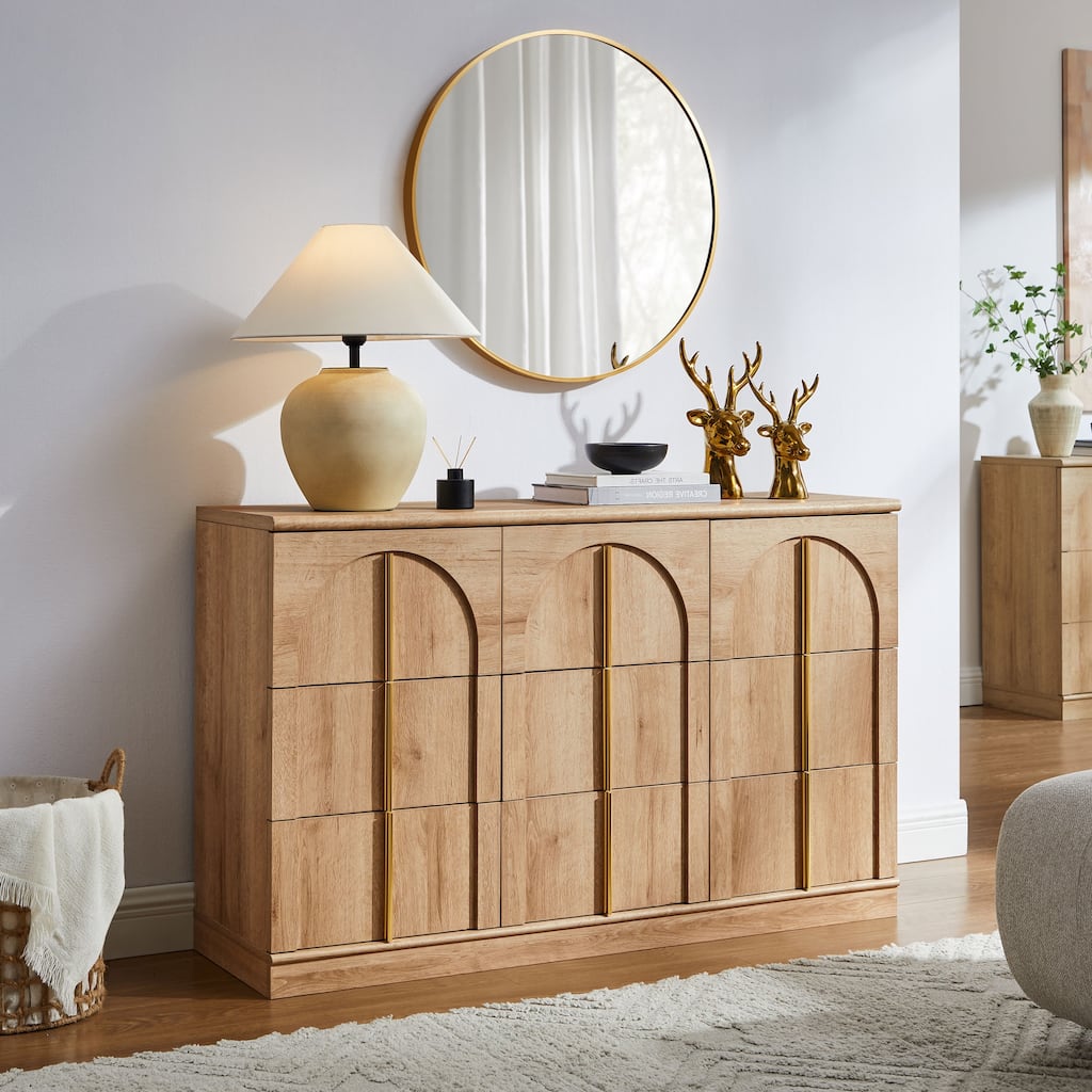 Modern Arched 9 Drawers Dresser, Wood Chest of Drawers for Living Room