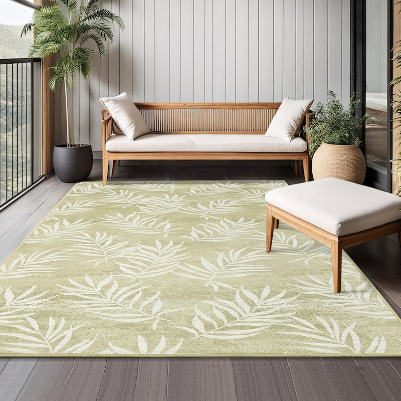Modern Washable Area Rug - With Tropical Leaf Pattern for Living Room, Bedroom, Soft Non Slip Non Shedding