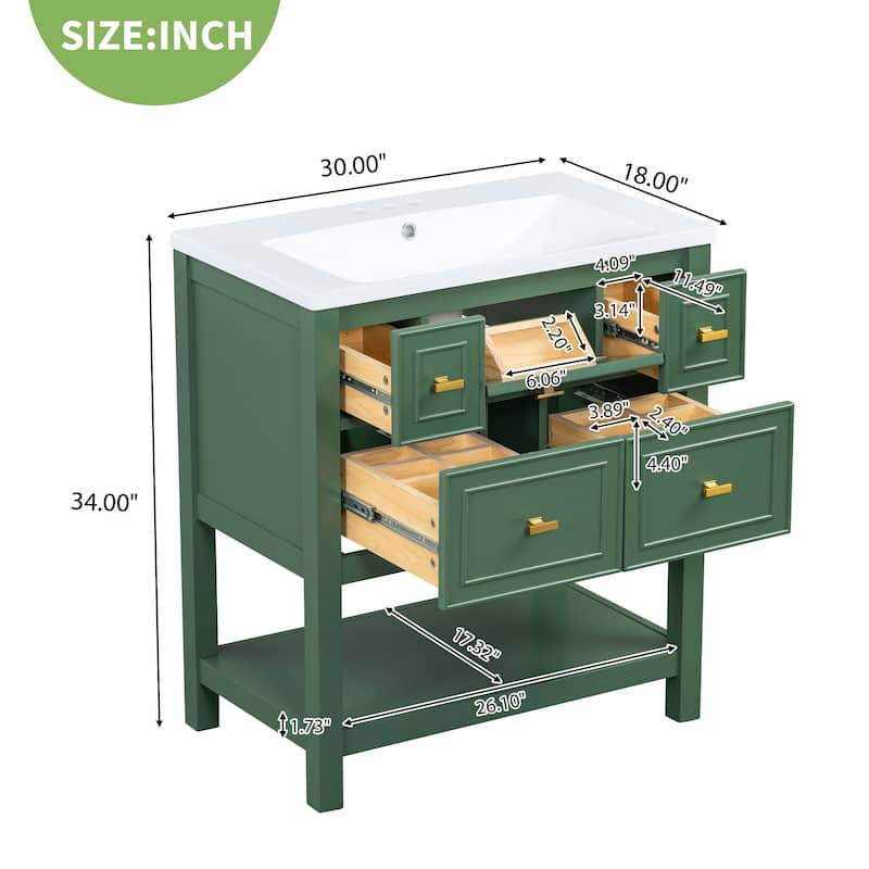 MDF Bathroom Vanity with Free Standing Single Vanity Set with 5 Drawers - 30" x 18" x 33"