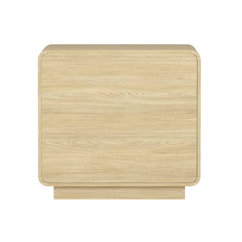 Modern Nightstand with 2 Drawers Wood Grain Texture Metal Pulls