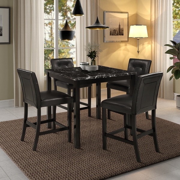 Elegant 5 Piece Faux Marble Counter Height Dining Set with Leather