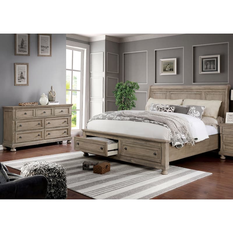 Nahkohe Transitional Grey Wood 2-Piece Storage Sleigh Bed and Dresser Set by Furniture of America - King