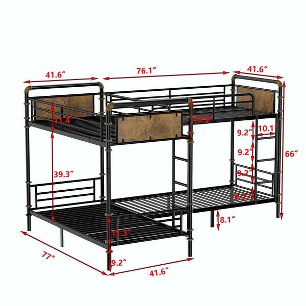 Quad Bunk Bed for 4 Kids, Heavy Duty Metal Twin Bunk Bed Frame, Detachable Triple Bunk Bed
