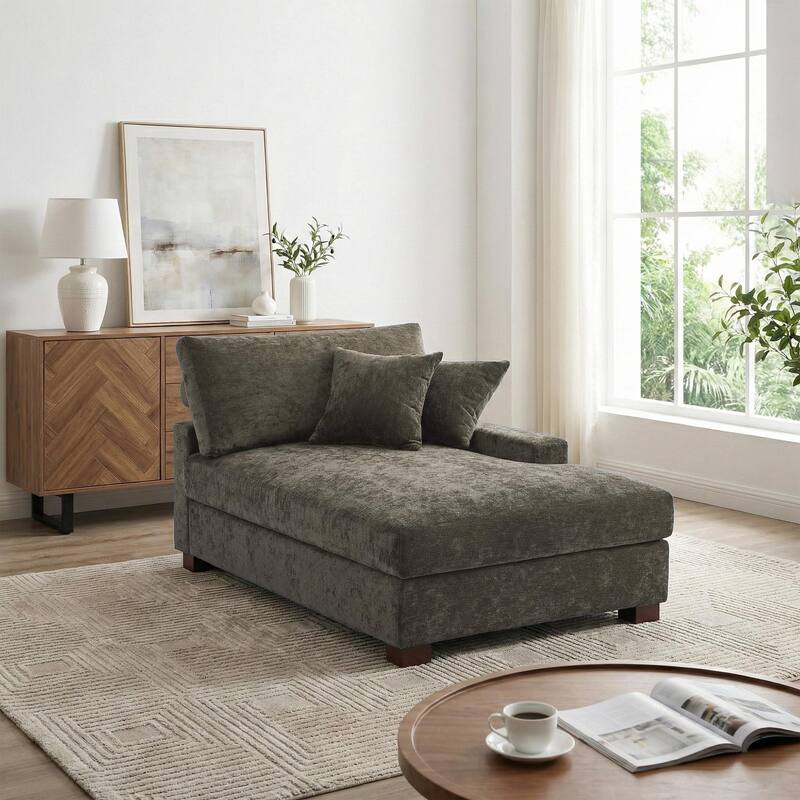 40.8"W Modern Chenille Upholstered Chaise Lounge with Pillow