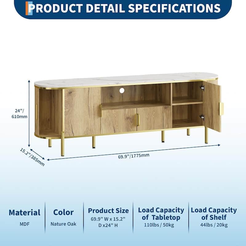 70in Fluted TV Stand Entertainment Center Media TV Console for Living Room - N/A